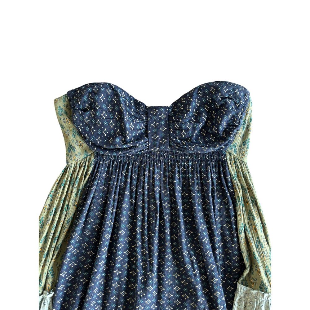 Free People "Across The Sea" Patchwork Strapless Tunic Mini Dress Indie Size M - Picture 4 of 10